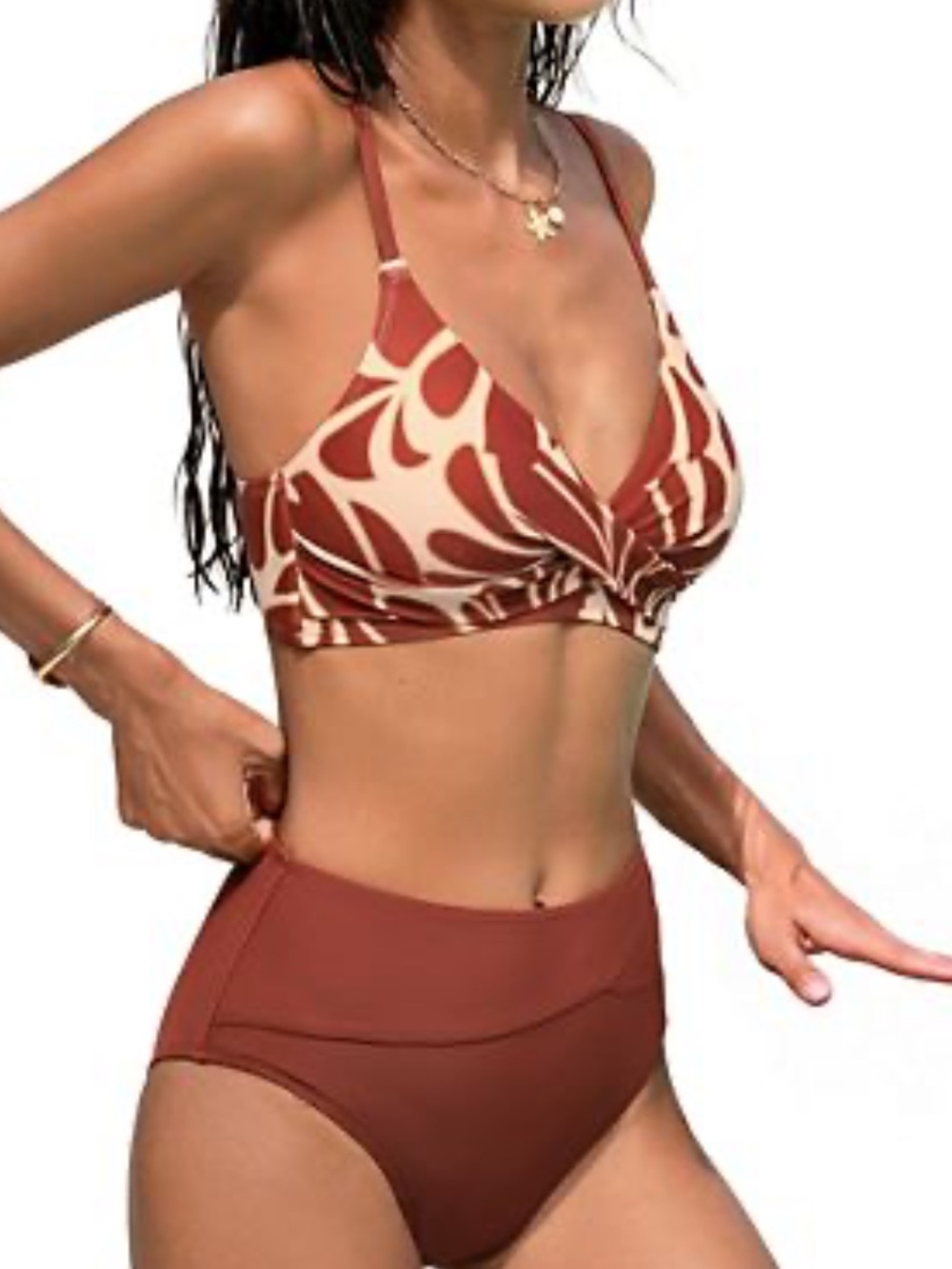 Cupshe Rust Brown Printed Twist-Front Bikini Set